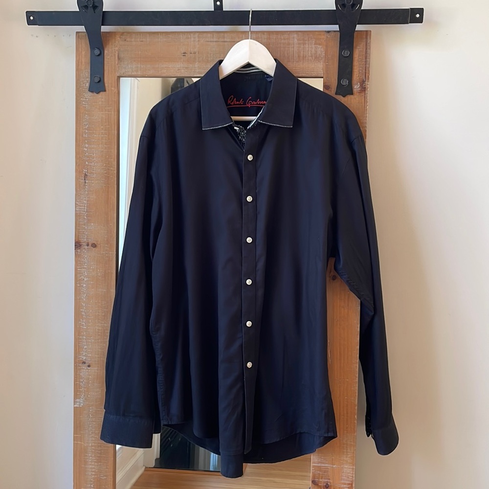 Robert Graham Solid Black Dress Shirt Size XL